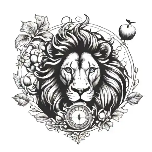lion taurus libra virgo eith libra apple tattoo design idea