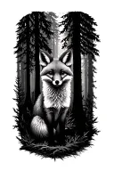 forest trees small fox surrounded tattoo design idea