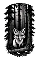 forest trees small fox surrounded tattoo design idea