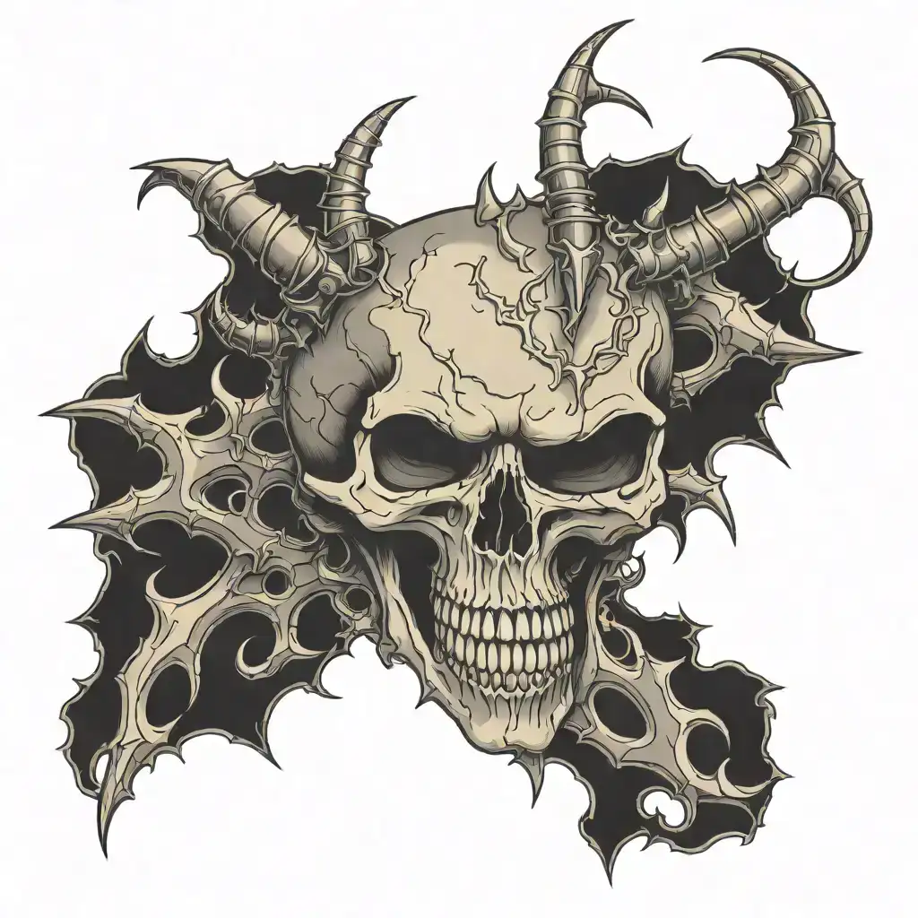 Satanic spiked skull tattoo design idea