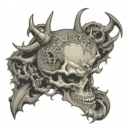 Satanic spiked skull tattoo design idea