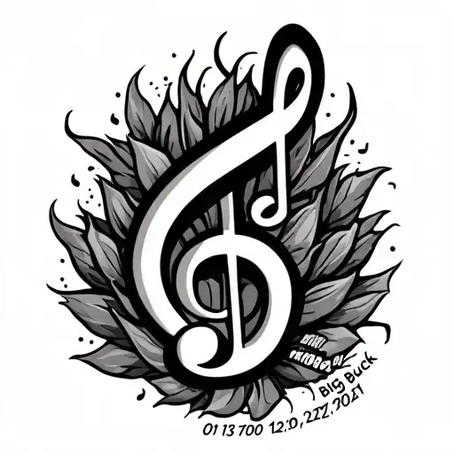 Music note tattoo with 01/13/1990 12/27/2021  and the name big buck written in the tattoo tattoo design idea