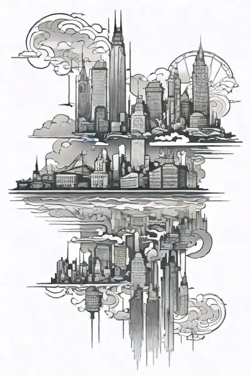 Atlanta and London skyline reflection tattoo design idea