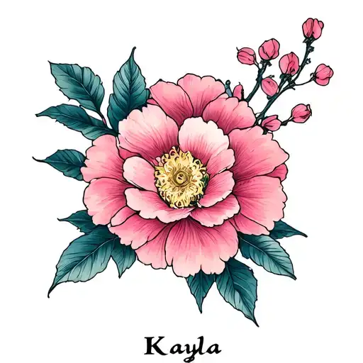 blossom flower with Kayla name incorporated tattoo design idea