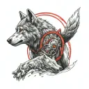 Wolf and Howl with red line of kratos war scene featuring tattoo design idea