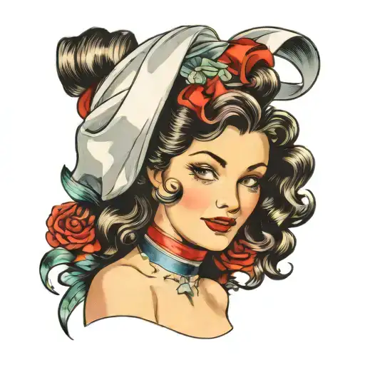 lady head unwrapping like a ribbon tattoo design idea