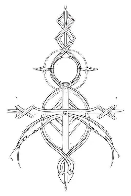 black outline filled lines crosses and circles tattoo design idea