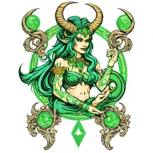 Capricorn high priestess green eyes tattoo design idea