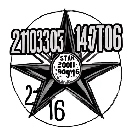 "210305 140706 250311 290916" four point star inside circle. star contains different sized numbers tattoo design idea