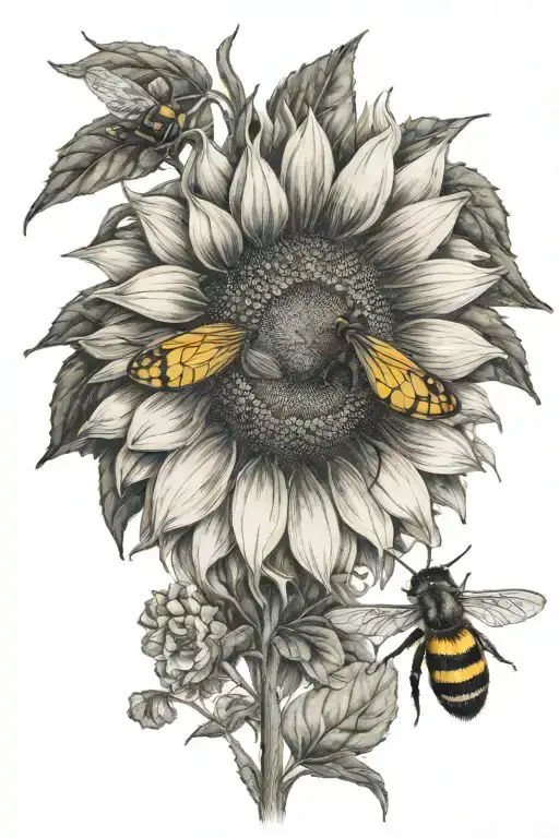 sunflower with bee tattoo design idea