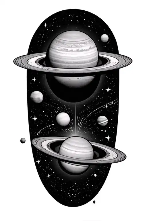 warlock solar system with saturn getting sucked by a black hole tattoo design idea