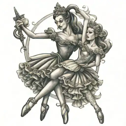 A sexy version of a ballerina and a nutcracker tattoo design idea