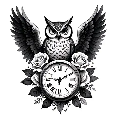 cross, rose, scripture, clock, owl and angel wings  tattoo design idea