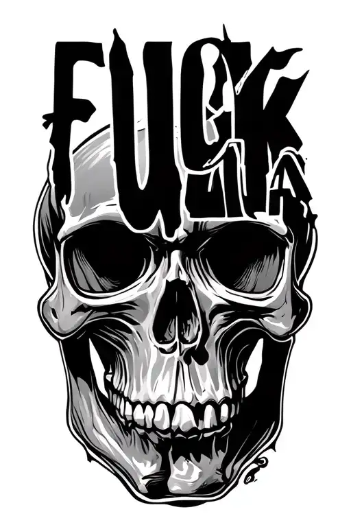"FUCK ALLA " Scull and text written tattoo design idea