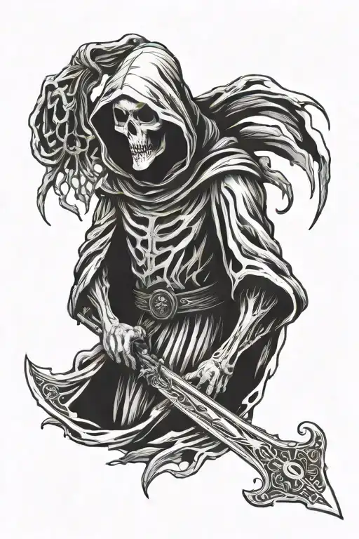 Grim Reaper holding sword tattoo design idea