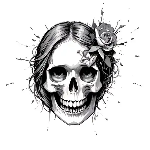 skull with a girl trapped in the head tattoo design idea