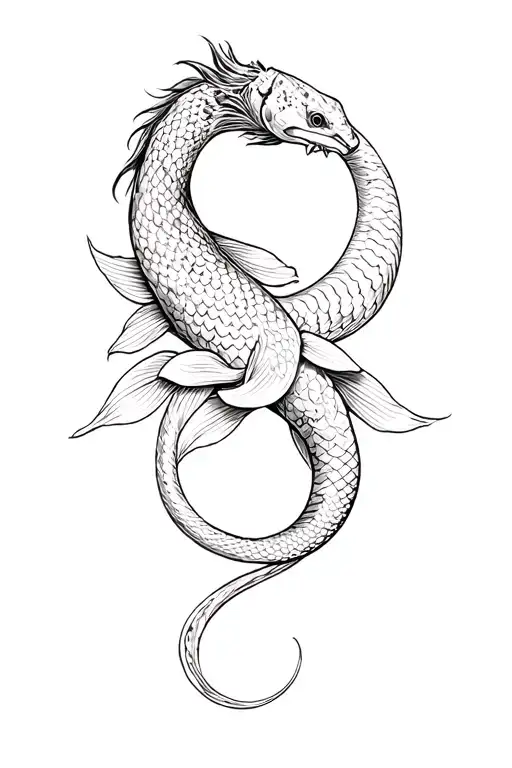 snake, koi carp, japanese style tattoo design idea
