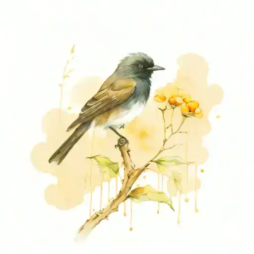 black phoebe bird perched tattoo design idea