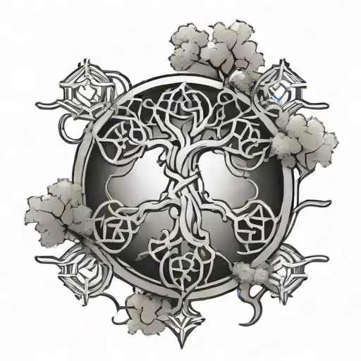 Cyber sigil intertwined symbolizing life tree tattoo design idea