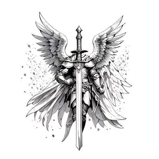 arch angel michael with a sword and armor tattoo design idea