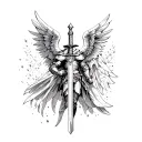 arch angel michael with a sword and armor tattoo design idea