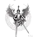 arch angel michael with a sword and armor tattoo design idea