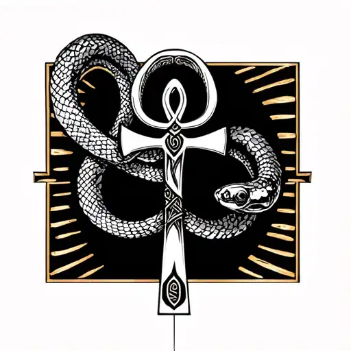 egyptian ankh with snake intertwined tattoo design idea