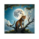 leopard in a tree with full moon bursting through clouds tattoo design idea