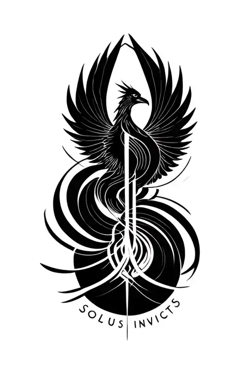 "Solus Invictus " pheonix rise pride   vertical lines forming circles intertwined within  tattoo design idea