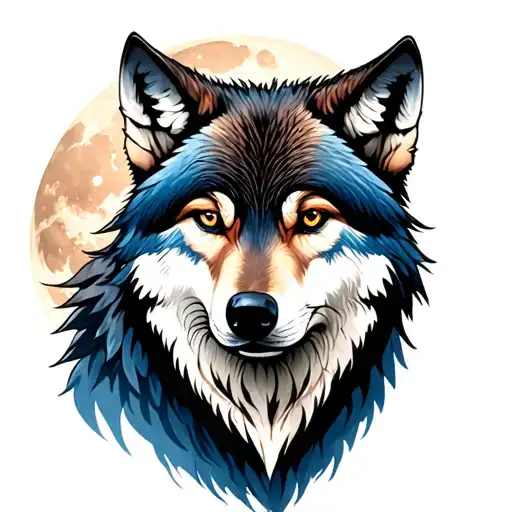 realistic wolf moon and forests tattoo design idea