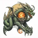 dragon taking an orb from a volcano  tattoo design idea