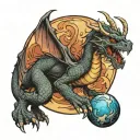 dragon taking an orb from a volcano  tattoo design idea