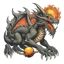 dragon taking an orb from a volcano  tattoo design idea