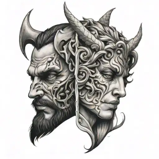 half face angel half devil tattoo design idea