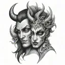 half face angel half devil tattoo design idea