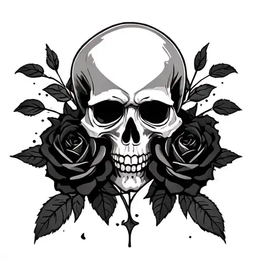 Pagan skull with black roses intertwined tattoo design idea
