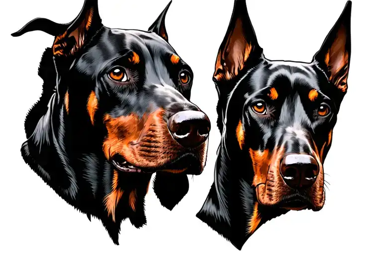 2 Doberman dog head tattoo design idea