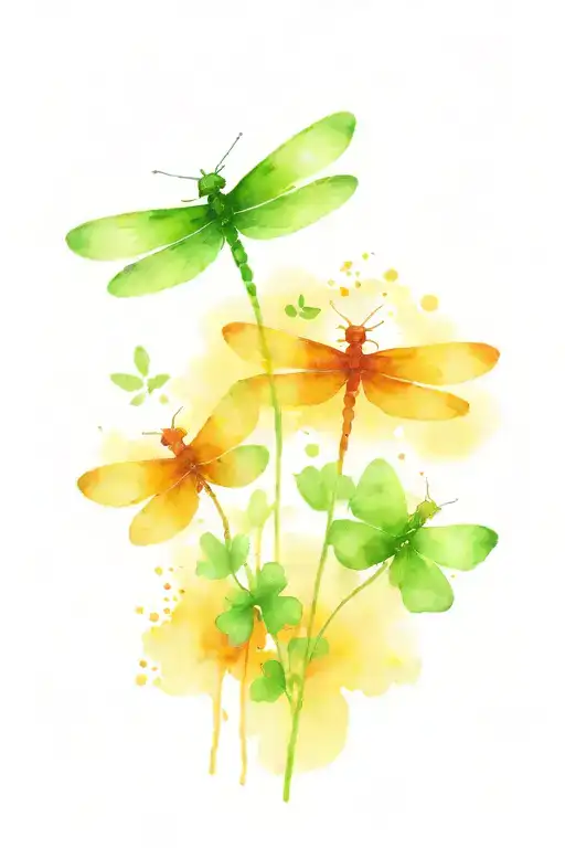 4 leaf clover with dragonflies pain hatred grief tattoo design idea