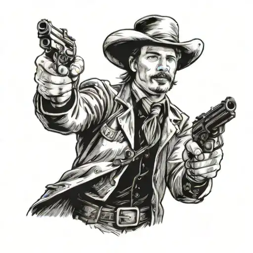 Val Kilmer as Doc Holiday in the movie tombstone holding up two pistols tattoo design idea