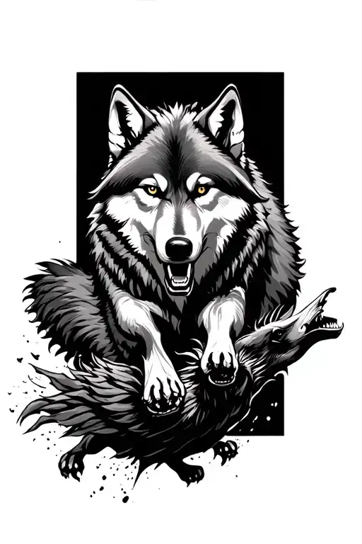 wolf chasing down prey tattoo design idea