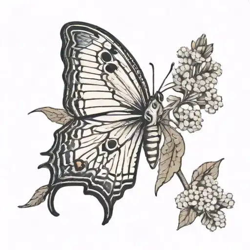 delicate polyphemus moth with yarrow intertwined  tattoo design idea