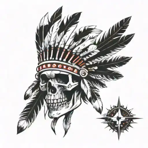 Native American head dress skull red war paint tattoo design idea