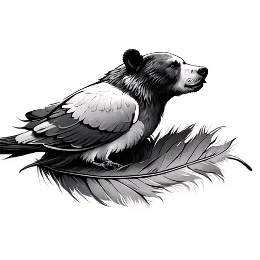 bear and dove feather tattoo design idea