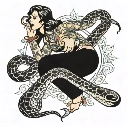 woman wrapped in a snake tattoo design idea