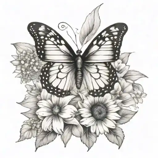 butterfly with gerber daisies tattoo design idea