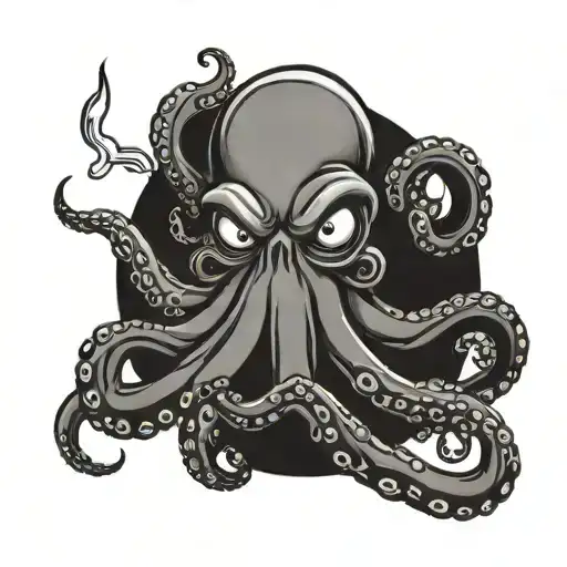 cartoon angry octopus holding cigarette tattoo design idea