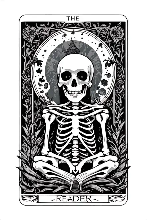 the reader tarot card skeleton tattoo design idea