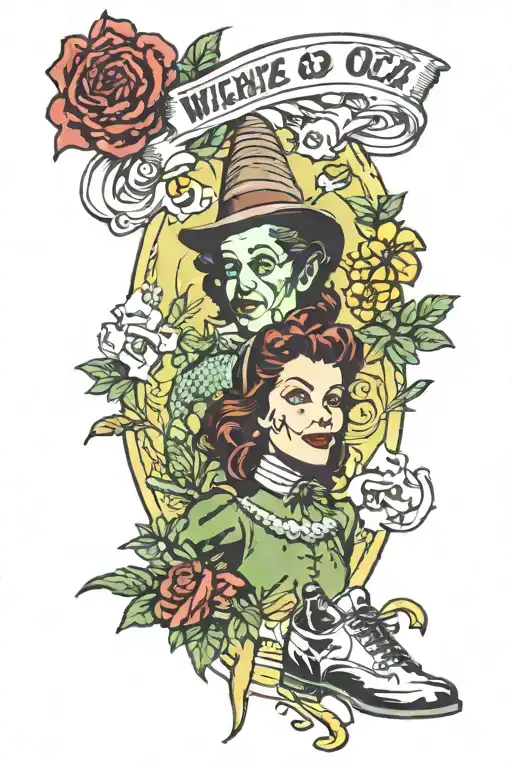 "wizard of oz", "the wiz", and "wicked the musical" tattoo design idea