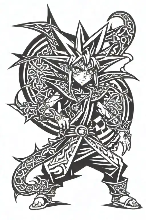 Dark Magician yugi oh with neo tribal patterns tattoo design idea