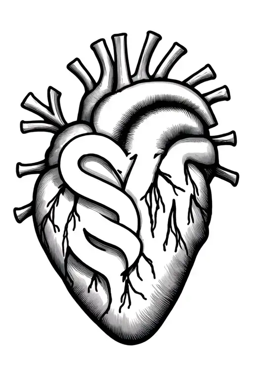 A cardiac outline in which the letters S and M are part of the heart line tattoo design idea
